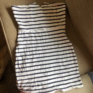Tube blue and white striped dress